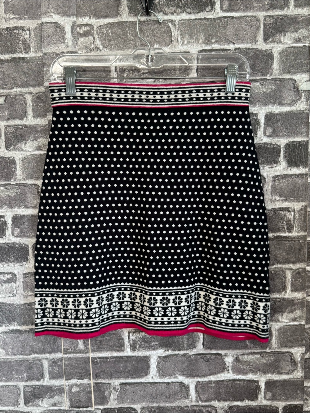 Krimson Clover skirt black white polka dots pink wool blend pull on